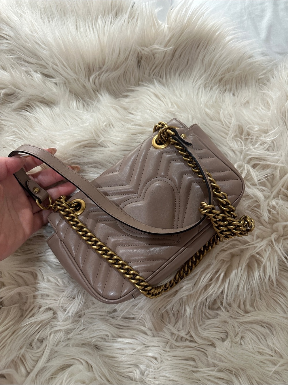 Quilted Chain Shoulder Bag in Taupe - Picture 2 of 6